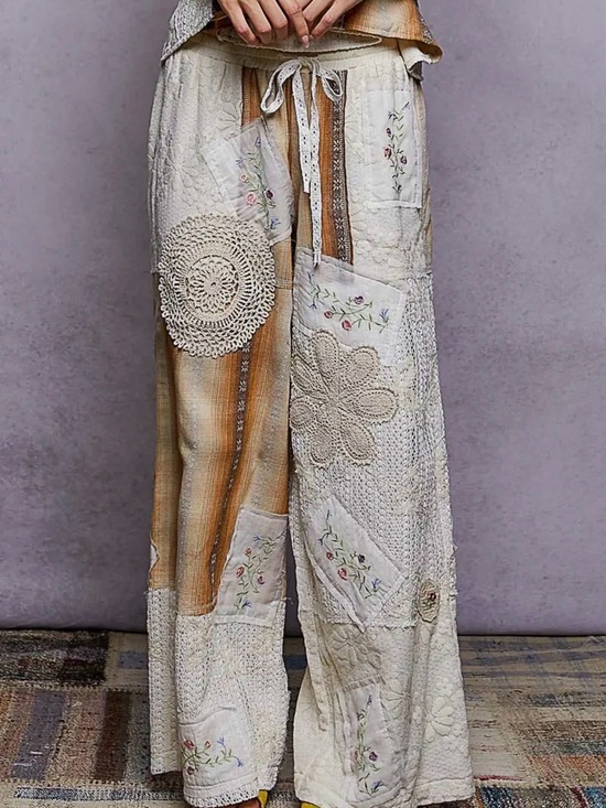 POL Pants - POL Cream & Tan Patchwork Wide-Leg Pants